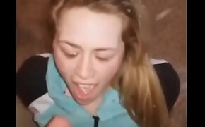 18 Year Old University Frosh Taking Mouthful of her Boyfriend's Cum