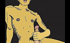 Animated cartoon of sexy sensual solo masturbation cumshot