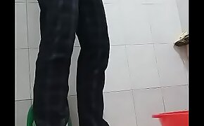 Chinese cool boy ejaculates kneeling in the bathroom 06