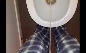 Man with tiny uncut dick pissing at night