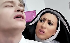 Cougar nun sucking cock with teen