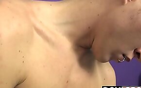 Tattooed skinny twink Ryan sprays cum after dick stroking