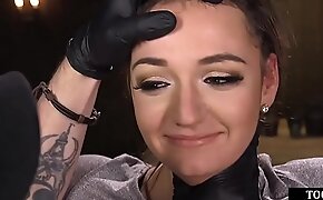 Gagged BDSM slave toyed and fingered by master