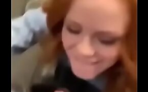 Cute Redhead Blows Boyfriend With All Her Friend Around