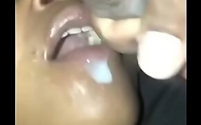 Teen ebony sucks Reecie's Bbc and swallows his cum