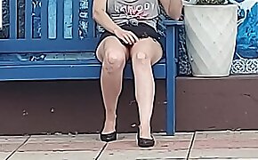 Sitting without panties, busy street