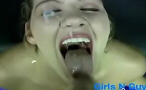 Sexy brunette gives pov handjob and gets cumshot in the eye