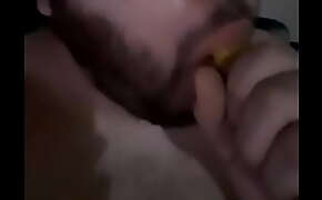 Guy deepthroats a banana