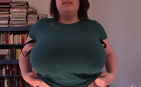 Huge boobs, tit drop, blue shirt