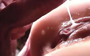 CLOSE-UP  All pussy in thick cum  Fat creampie  SLOW MOTION