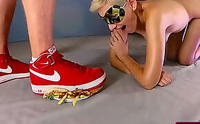 Dirty dominant and slave  Makes her lick food off his sneakers  Crazy fetish couple!