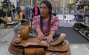 Texas Cowgirl Lexy Bandera Tries To Pawn Her Horse Saddle  But Ends Up Pawning Her Pussy
