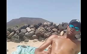 Jerking off at nude beach in Canarias