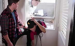 Asian Teen Comes To Deliver Pizza And Gets Stuck- Ember Snow