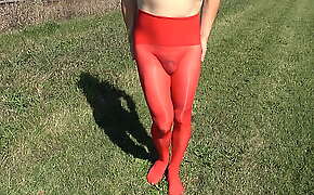 Courtney Cocks in Red Seamless Pantyhose in Public!
