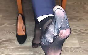Kelly Feet Office Secretary In Black Nylon Stockings After Work Shoes Slave