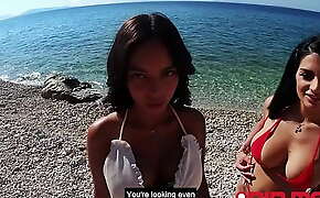 Rosa and Sofia like to share and spoil his boner at the beach! Pin-Me xxx movie 
