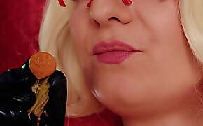 Mukbang ASMR Eating Chewing FOOD FETISH! Latex blonde in braces Arya Grander close up!