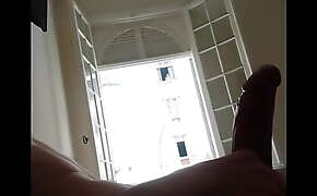 Dick flash masturbation at open window for young neighbor