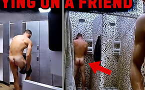 Spying on a straight friend in the public shower! Hot compilation!
