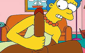 Marge Simpson batendo punheta e espantada com o tamanho do cacete