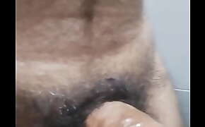 Hairy man jerking off with huge dick