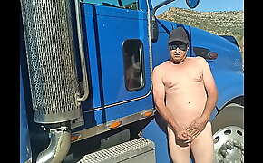 Perv Trucker Jackingoff at Roadside Area