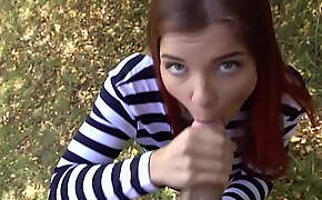 POV redhead teen public fucked outdoor after casting