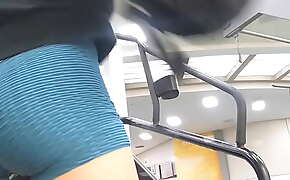 Hottie working out in blue spandex shorts