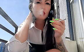 The mistress smokes sexy and blows smoke in your face. After all, you are her personal slave - an ashtray. Open your mouth and take ashes and spit. Dominatrix Nika excites her slave, who has been in the chastity belt for a month.