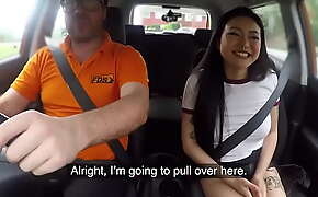 Public Asian babe car fucked outdoor by driving tutor