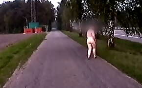 Chubby Amateur having fun next to highway