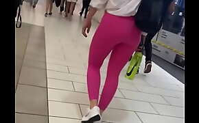 Sexy MILF in Pink Spandex Shows of Cake