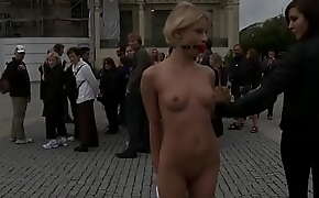 Blond cummed and fucked in public