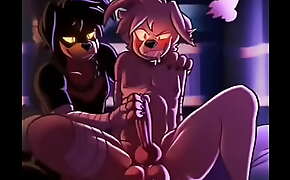 Cute furry download furiously on dick while he is being jerked off by a second cute furry