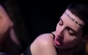 Mina alternativa e tatuada realizando fetiche