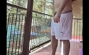 Hairy soft dangling cock just about white shorts