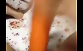 gf putting carrot in juicy vagina