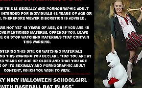 Irregular Niky Halloween schoolgirl with baseball bat in ass
