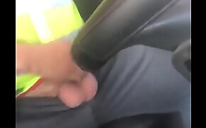 Truck driver touching him self at work