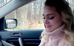 Blonde Deep Sucks Cock and Gets Cum in Mouth While No One Sees - In Car